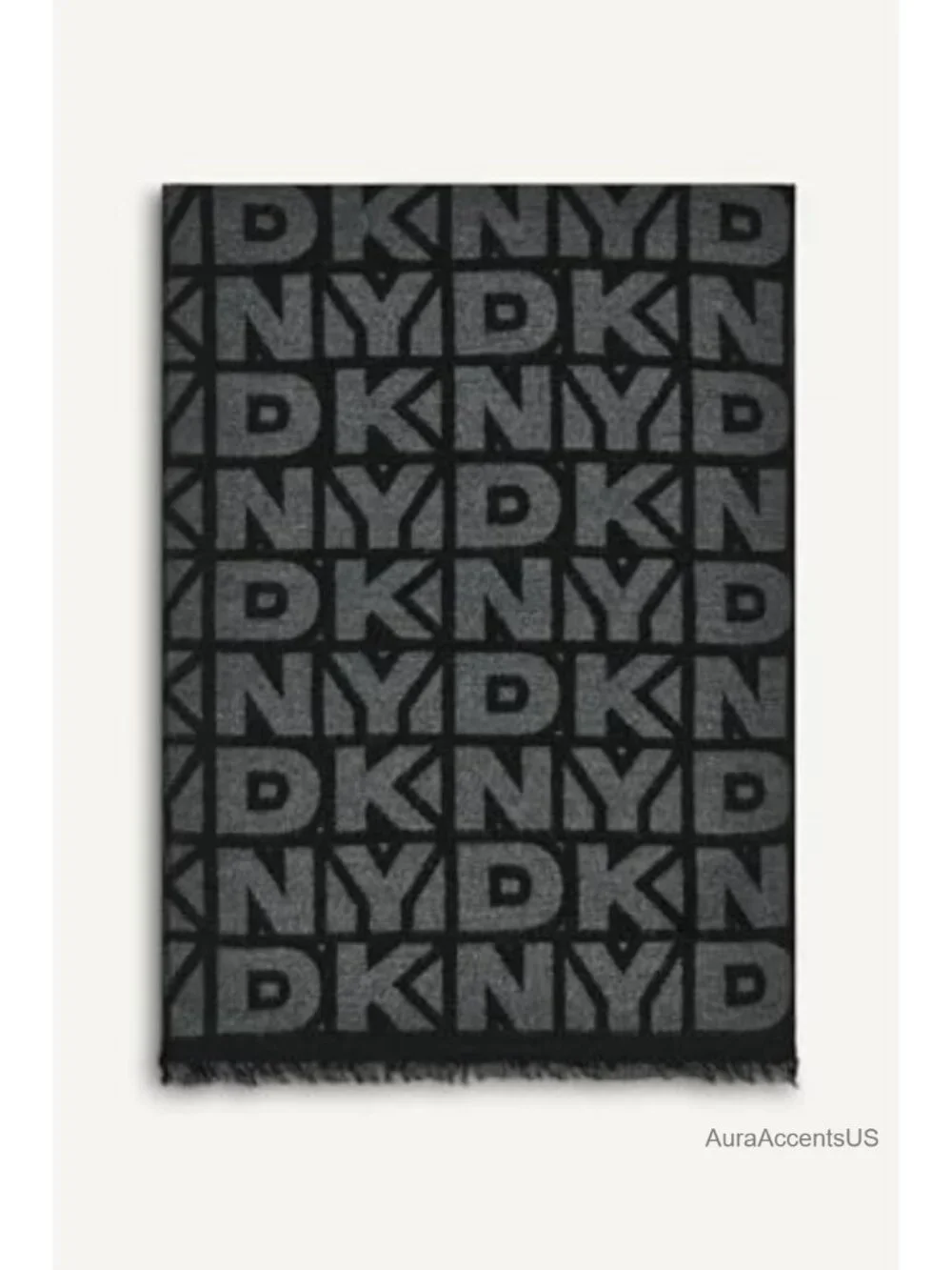 DKNY Block Logo Jacquard Scarf Eyelash Fringe 100% Viscose